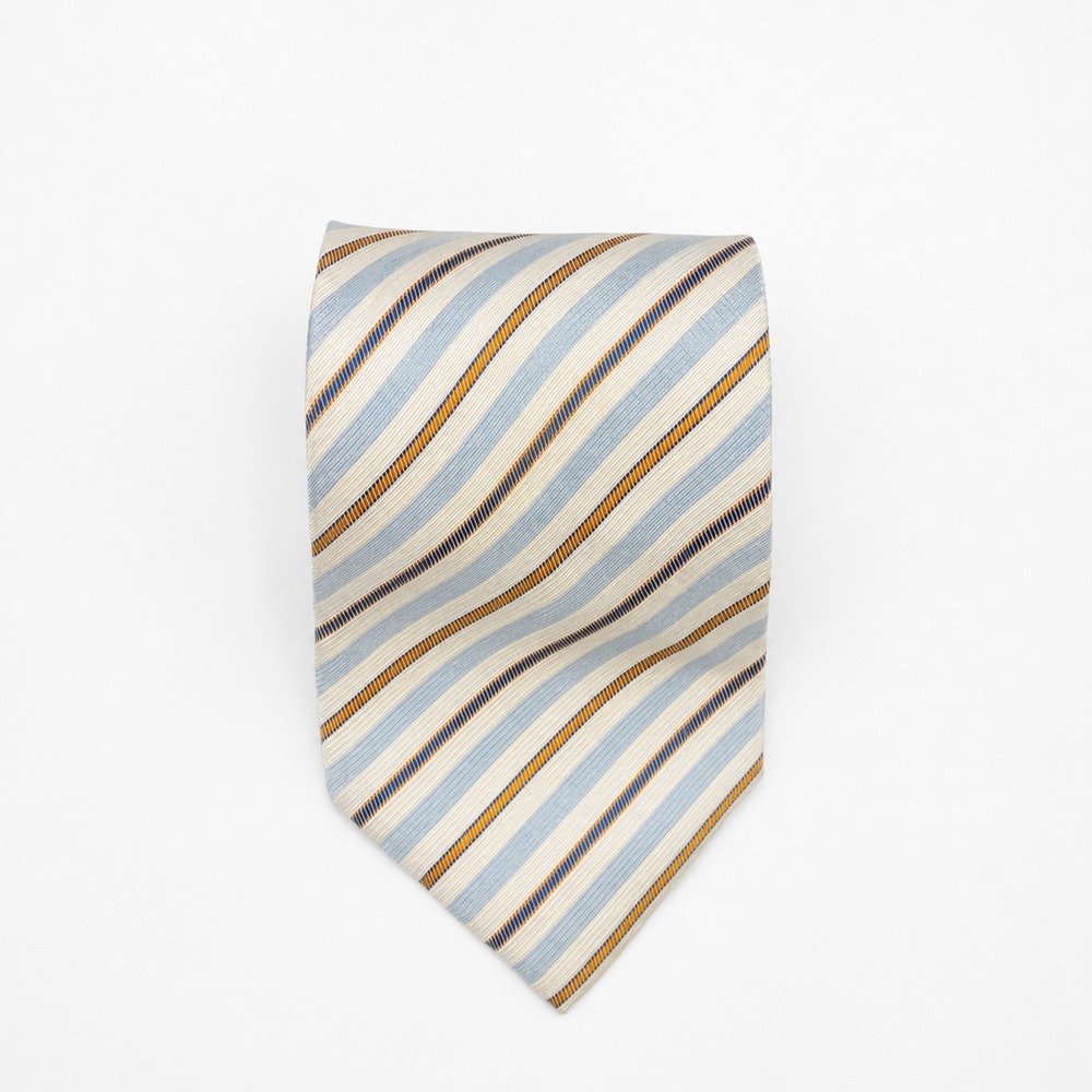 Vtg Prada Silk Repp Tie Blue Cream Striped Made in Italy Designer 3.75"x 59.25"
